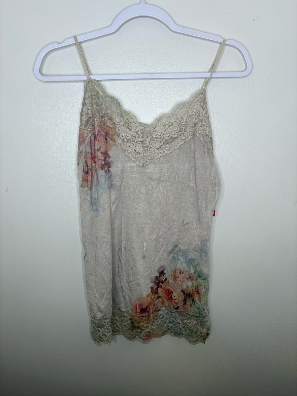Floral Lace-Trim Slip Tank Top - Beige
